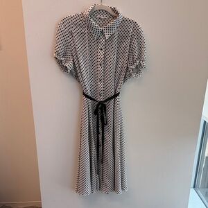 Sandra Darren Black and White Button-Up Midi Dress